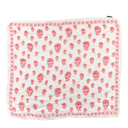 Alexander McQueen Silk Chiffon Skull Scarf White Red 1 of 4