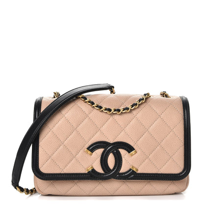 Chanel Caviar Quilted Small CC Filigree Flap Beige Black 1 of 8