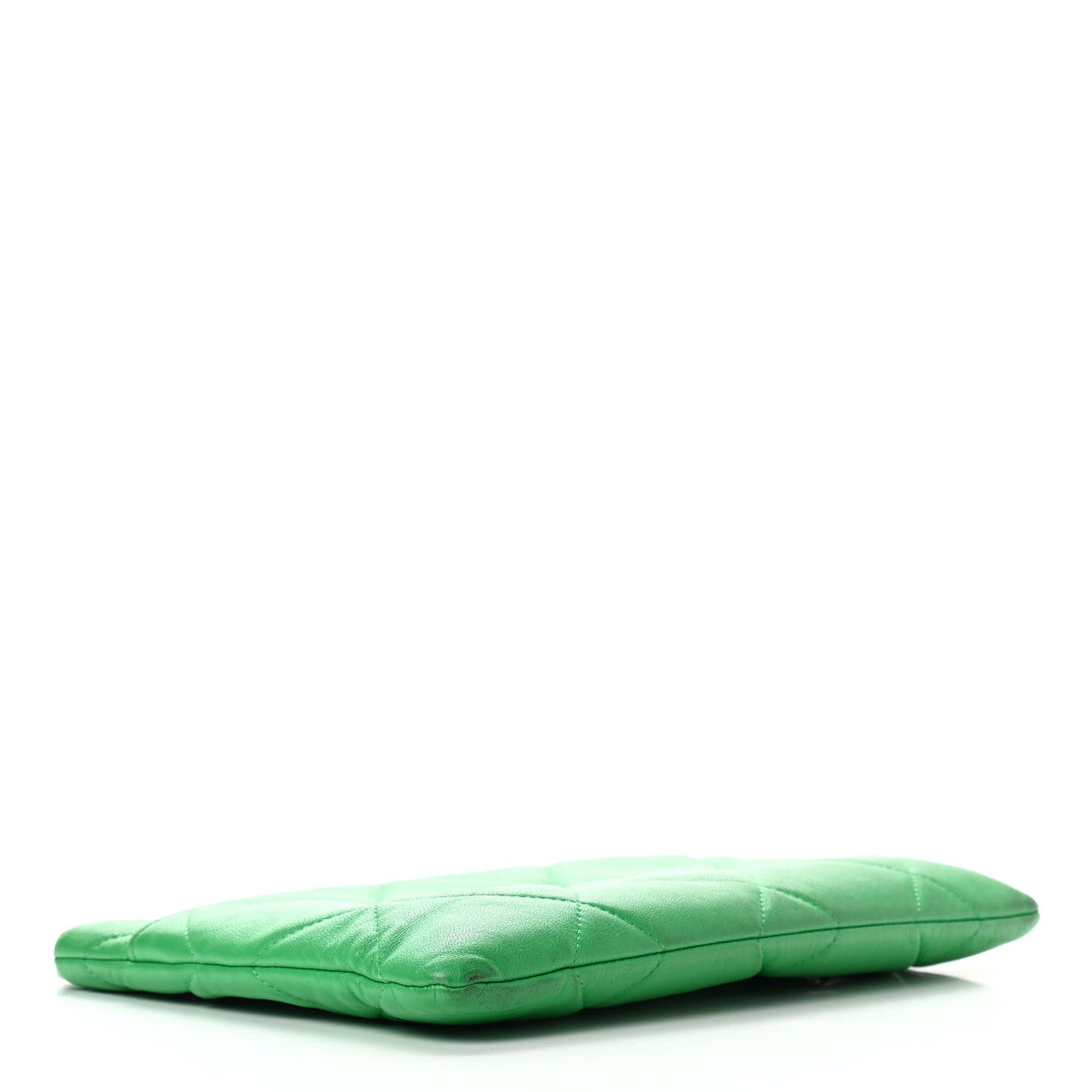 Shiny Goatskin Quilted Chanel 19 Pouch Green