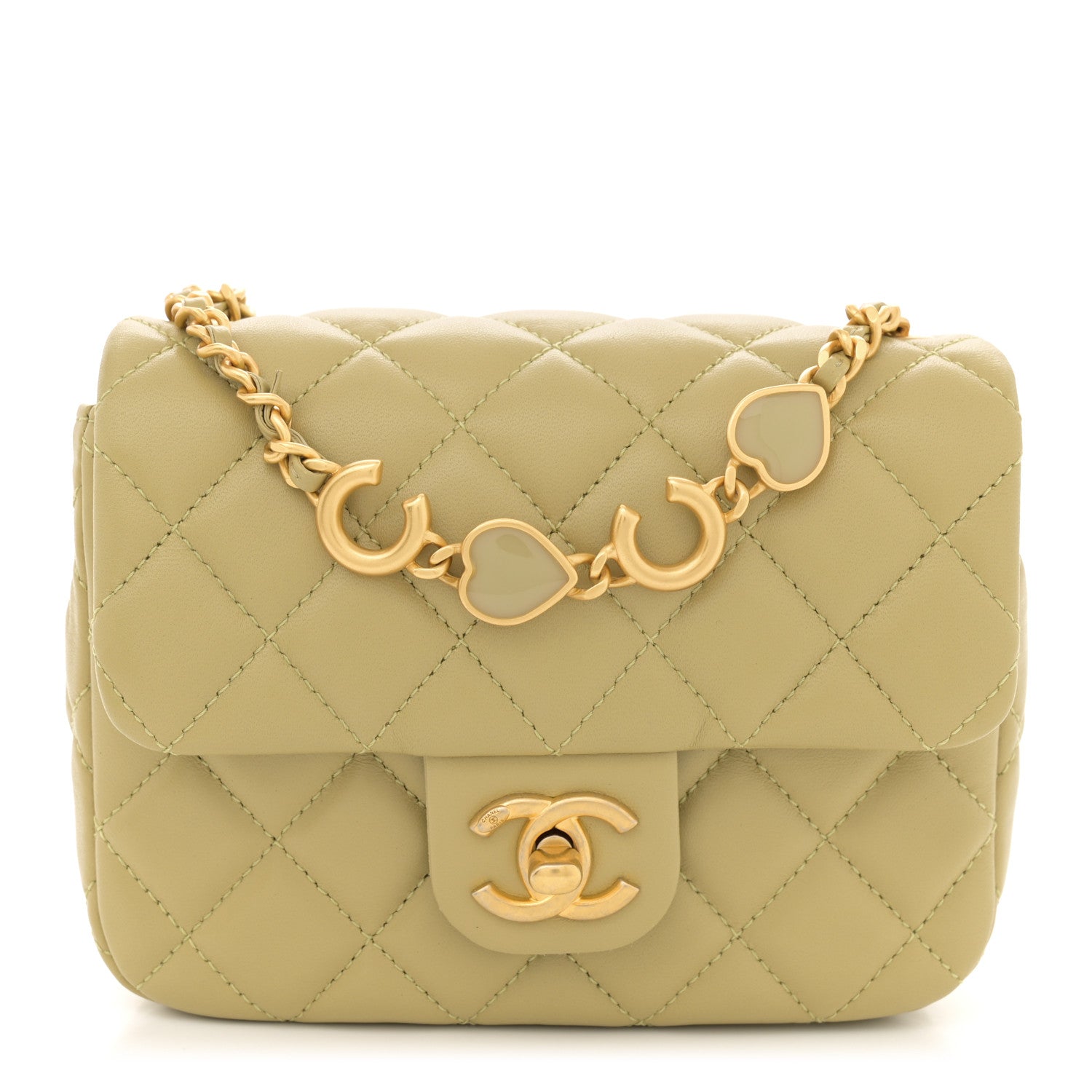 Chanel Lambskin Enamel Quilted Mini Coco Hearts Square Flap Light Green 1 of 10