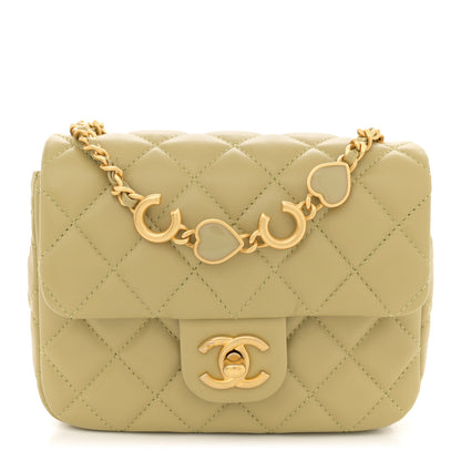 Chanel Lambskin Enamel Quilted Mini Coco Hearts Square Flap Light Green 1 of 10