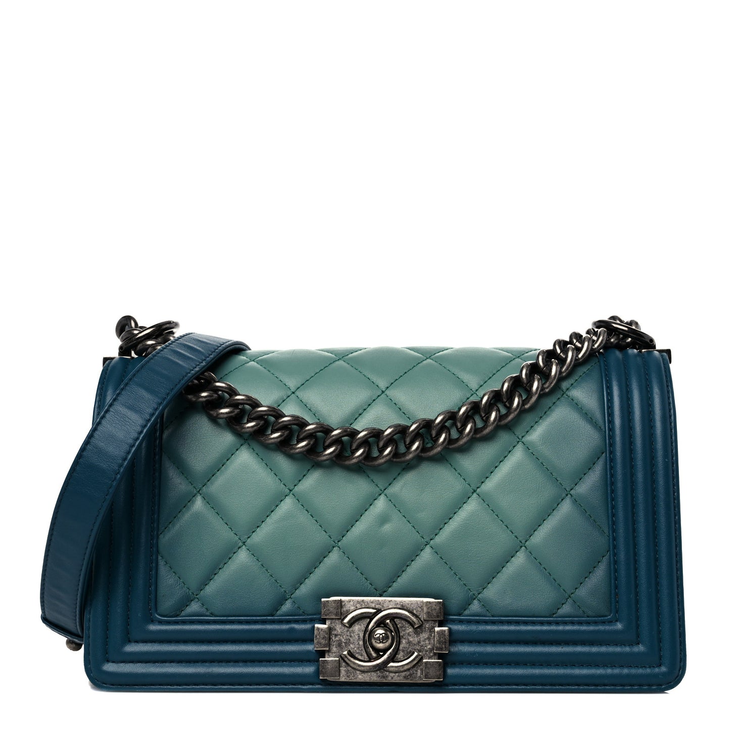 Calfskin Ombre Faded Quilted Medium Boy Flap Green