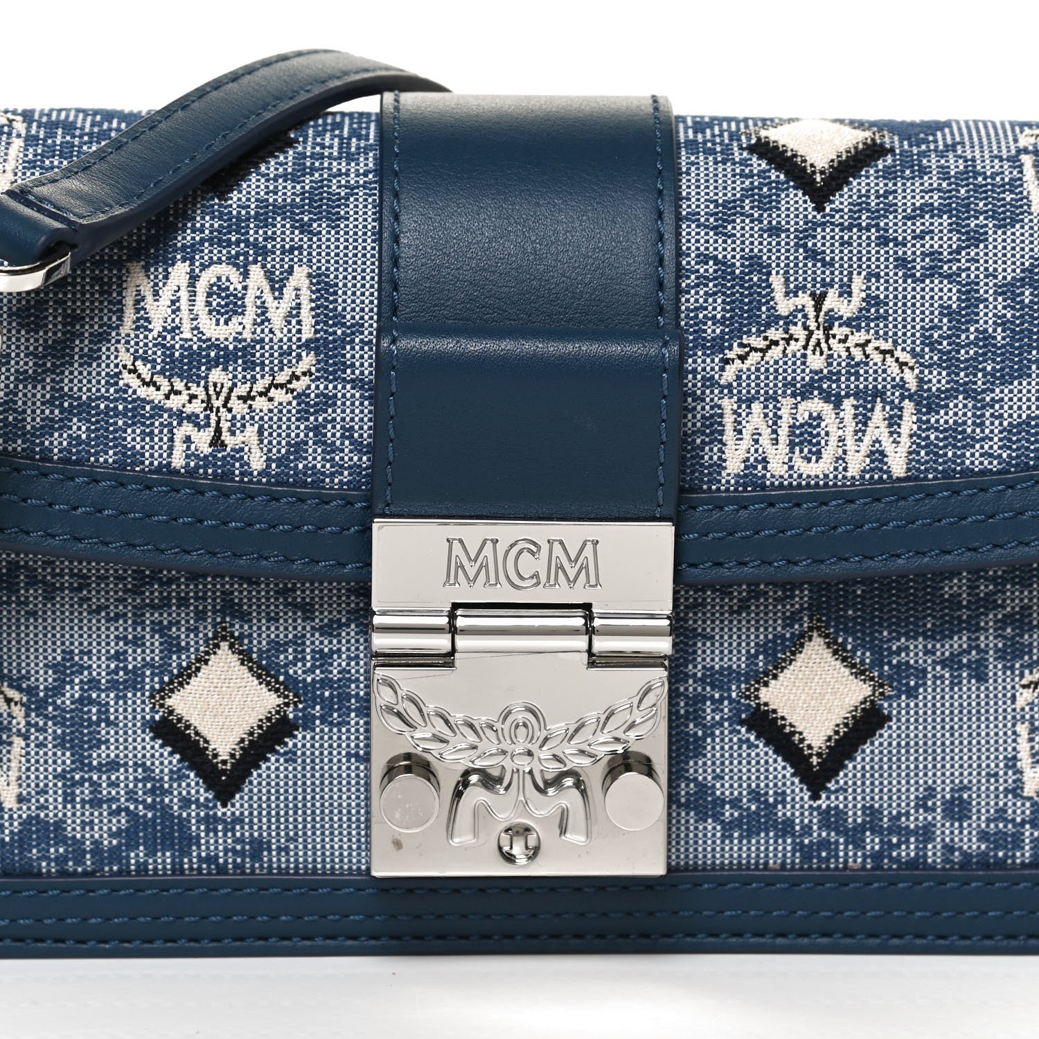 MCM Vintage Jacquard Monogram Mini Tracy Crossbody Blue 8 of 13