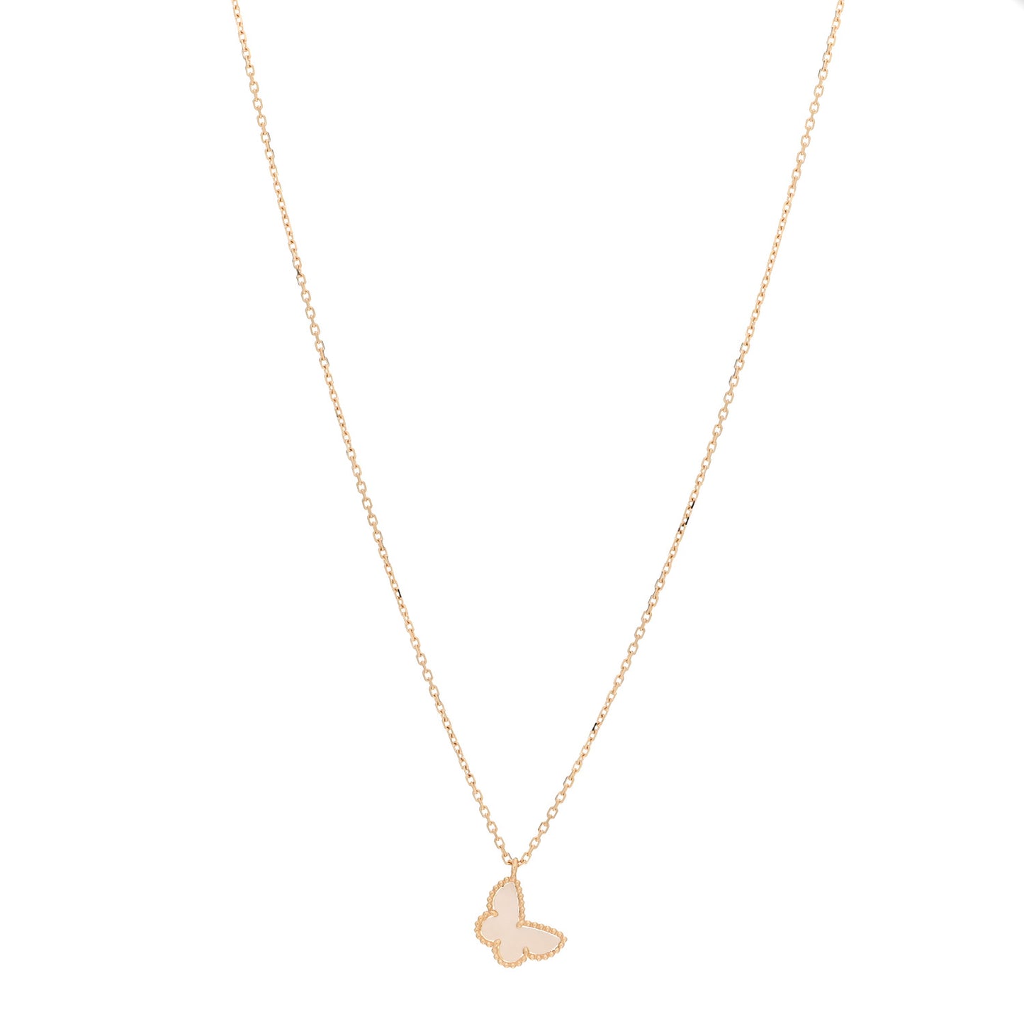 18K Yellow Gold Mother of Pearl Sweet Alhambra Butterfly Pendant Necklace