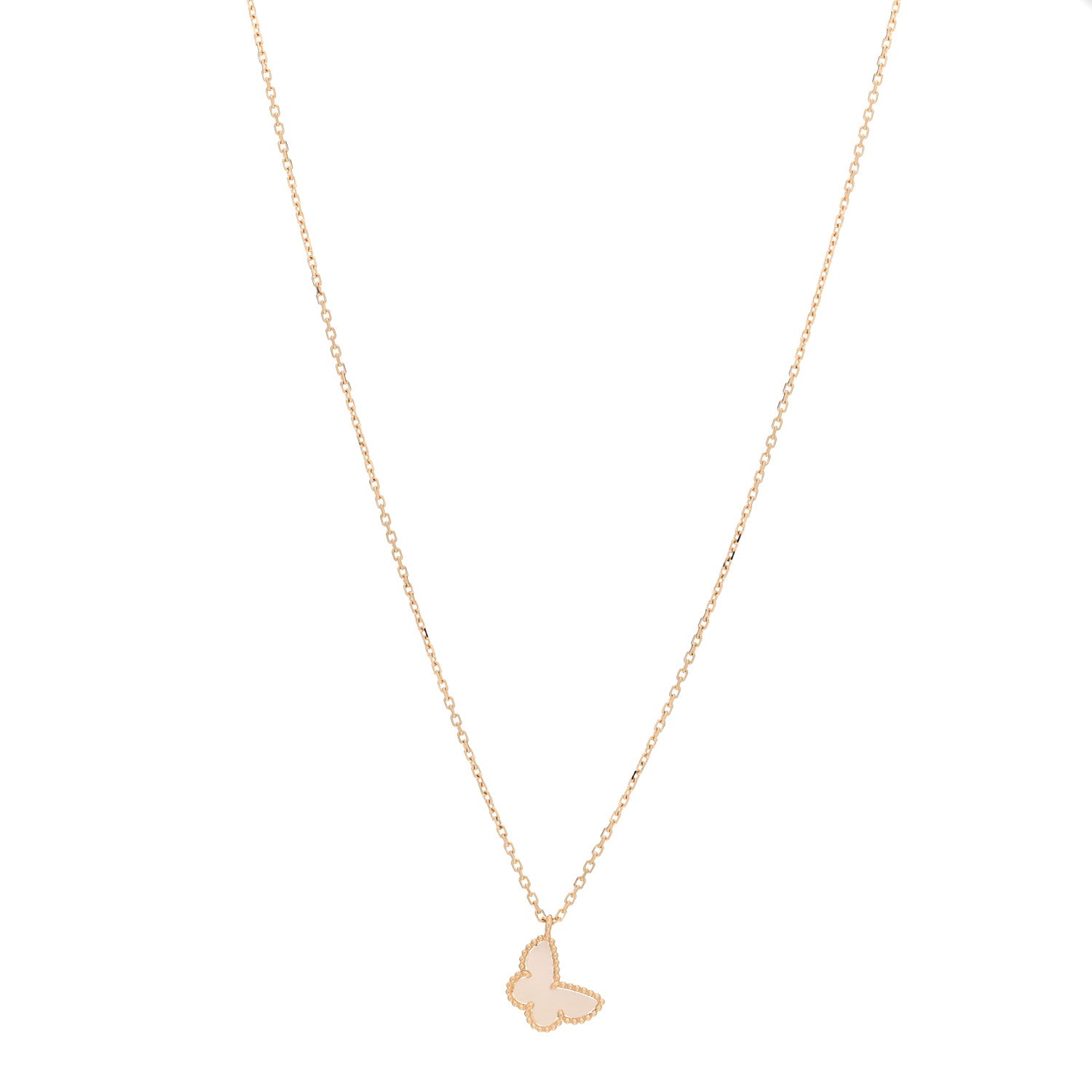 Van Cleef & Arpels 18K Yellow Gold Mother of Pearl Sweet Alhambra Butterfly Pendant Necklace 1 of 6