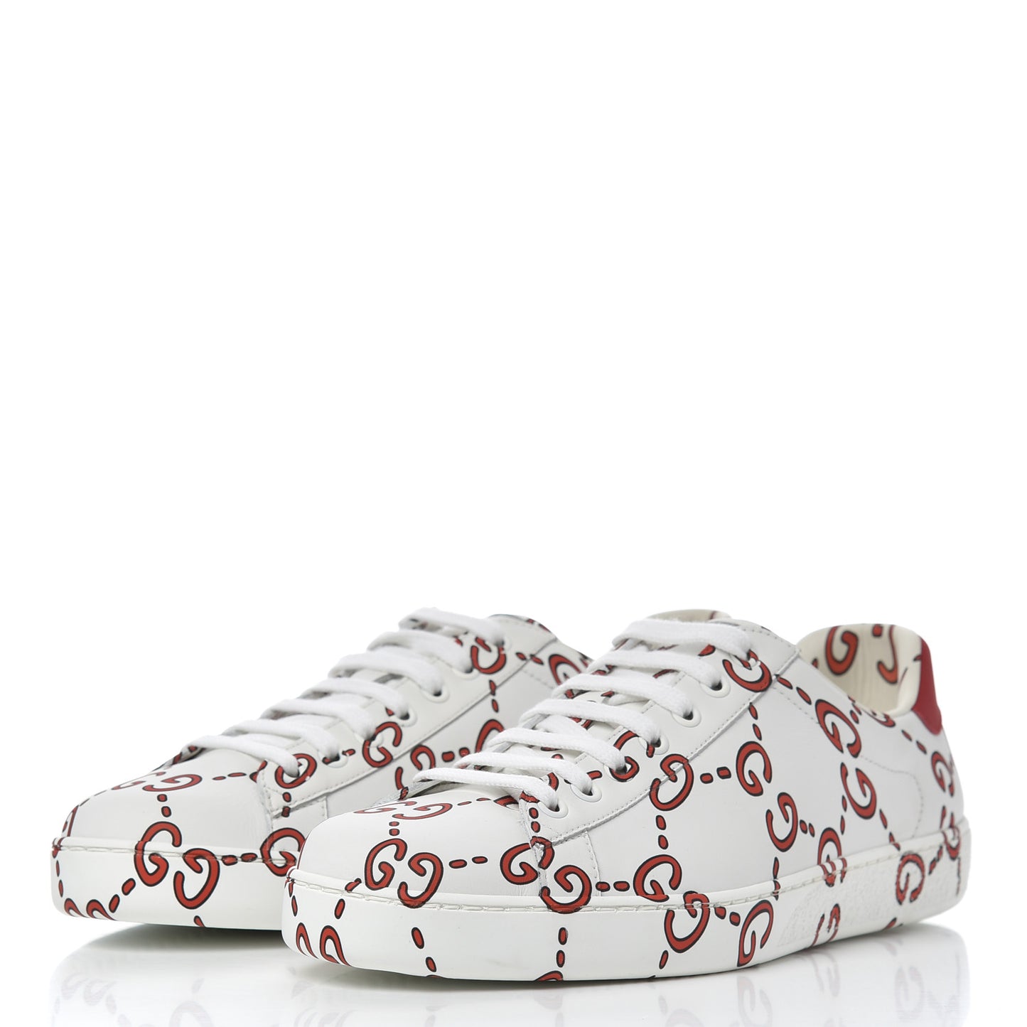 Calfskin GucciGhost Print Mens Ace Sneakers 7 White Hibiscus Red