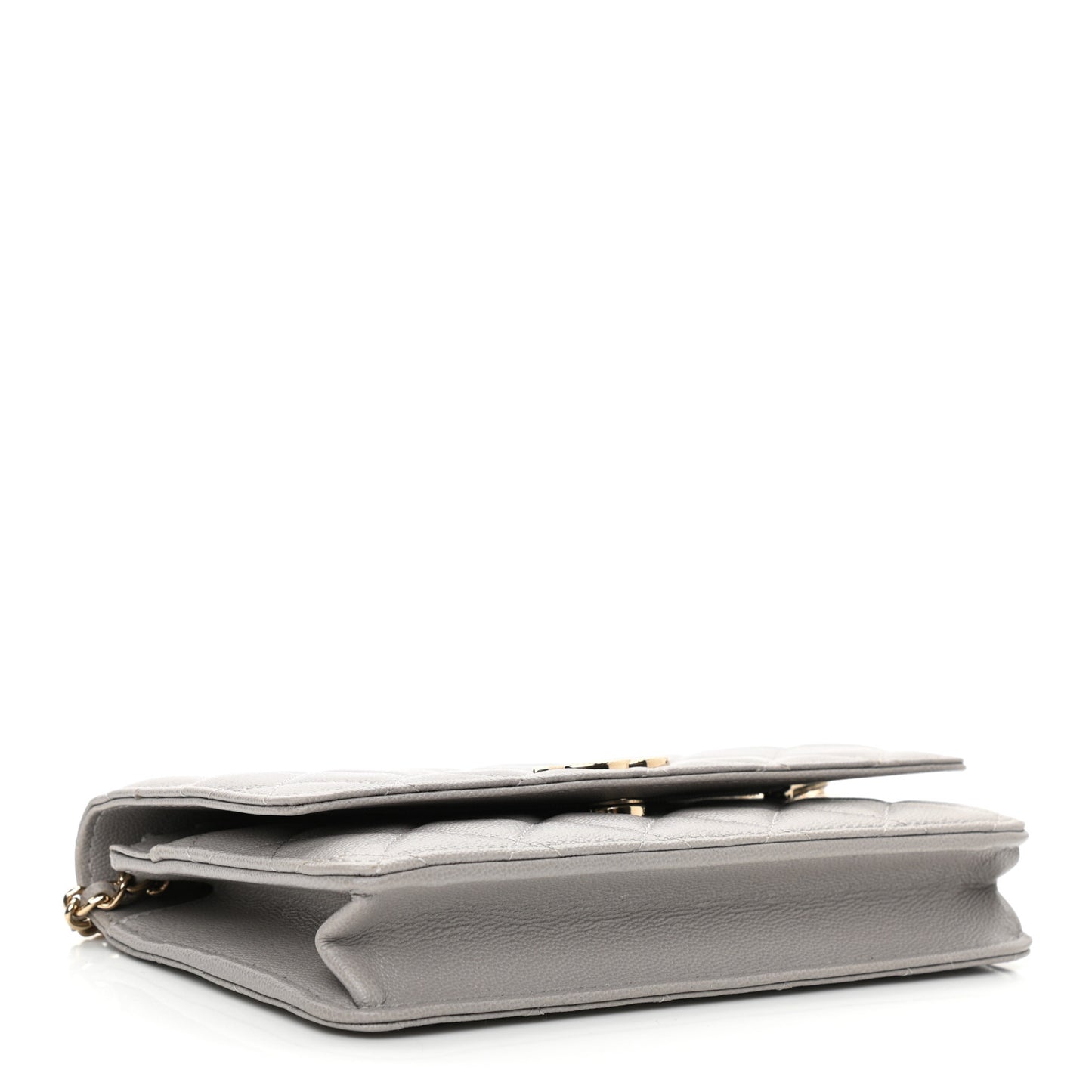 Caviar Quilted Studded CC Wallet On Chain WOC Grey