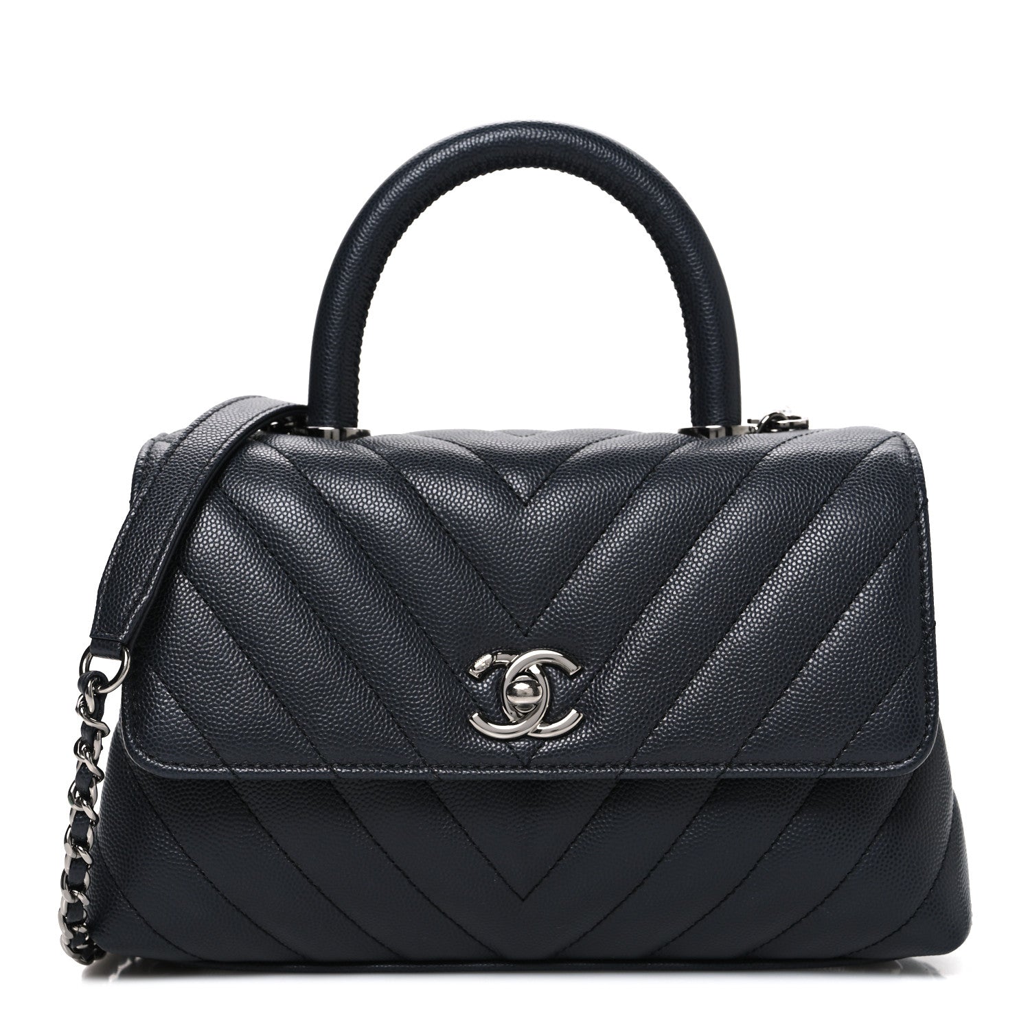 Chanel Caviar Chevron Quilted Mini Coco Handle Flap Dark Grey 1 of 10