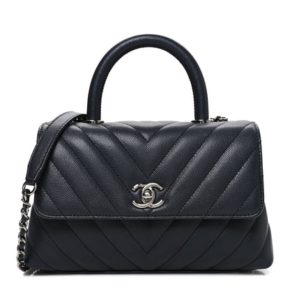 Chanel Caviar Chevron Quilted Mini Coco Handle Flap Dark Grey 1 of 10