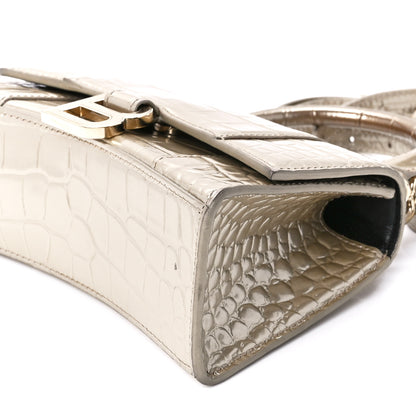 Balenciaga Metallic Shiny Calfskin Crocodile Embossed Hourglass Top Handle Bag XS Light Gold 12 of 12