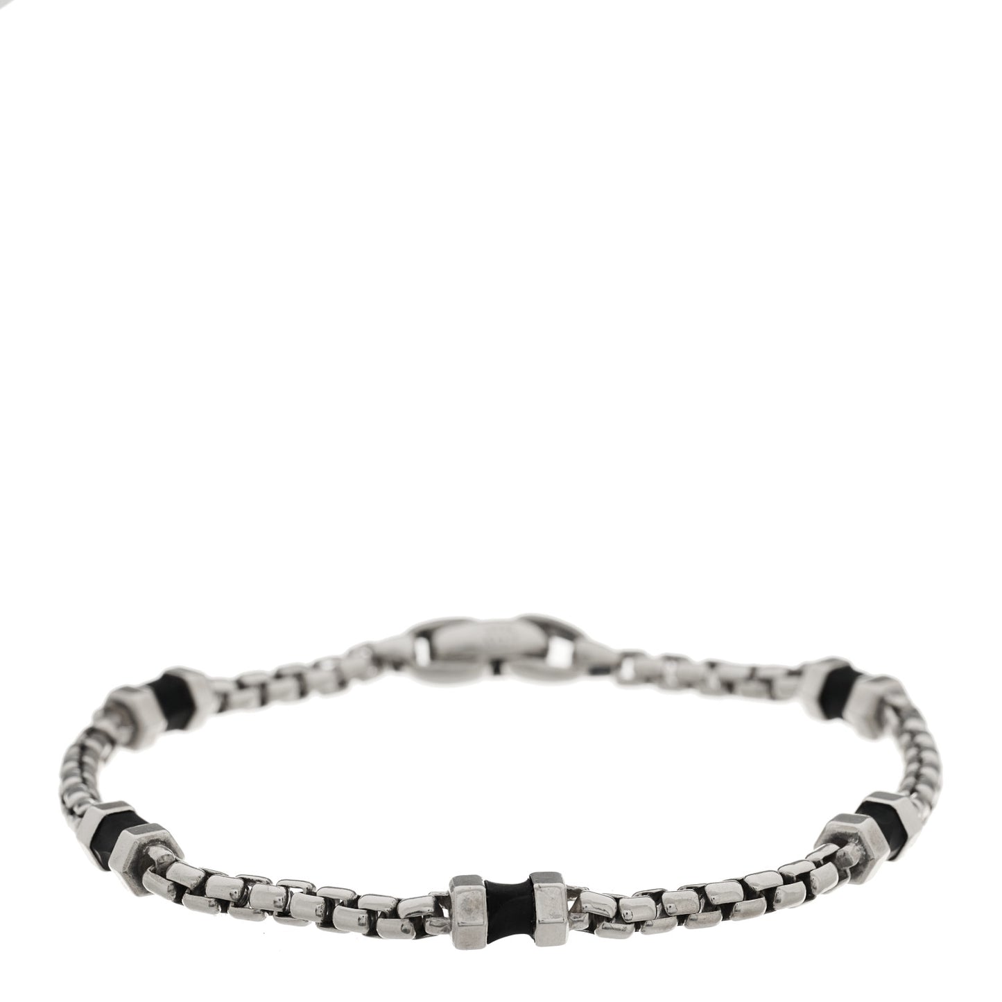 Sterling Silver Black Onyx Hex Chain Station Bracelet