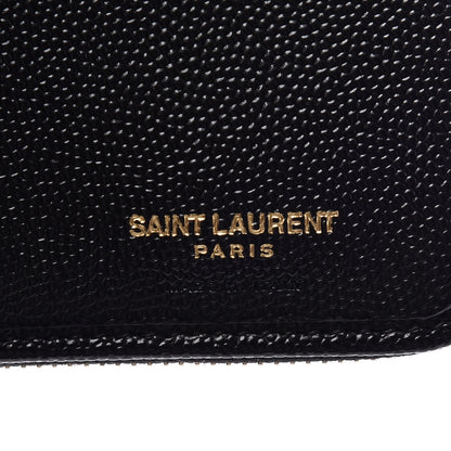 Saint Laurent Grain De Poudre Matelasse Chevron Monogram Compact Zip Around Wallet Black 6 of 7