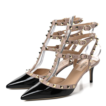 Valentino Garavani Patent Nappa Rockstud Ankle Strap 65mm Pumps 37.5 Black Poudre 3 of 8