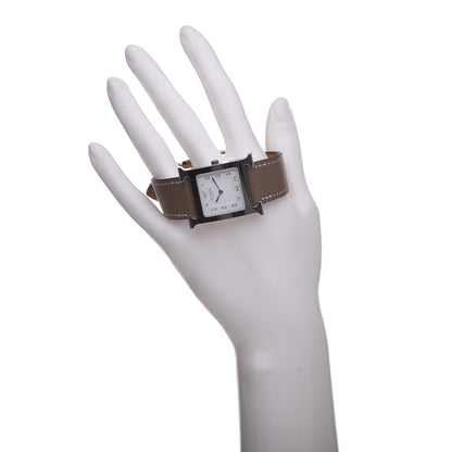 Hermes Stainless Steel Swift 26mm Heure H Hour Quartz Watch Etoupe 2 of 10