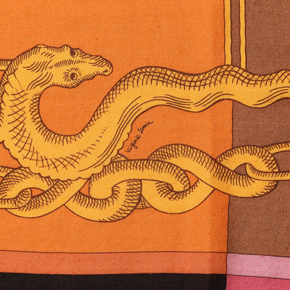 Hermes Cashmere Silk Della Cavalleria Shawl 140 Soleil Rose Brun 5 of 8