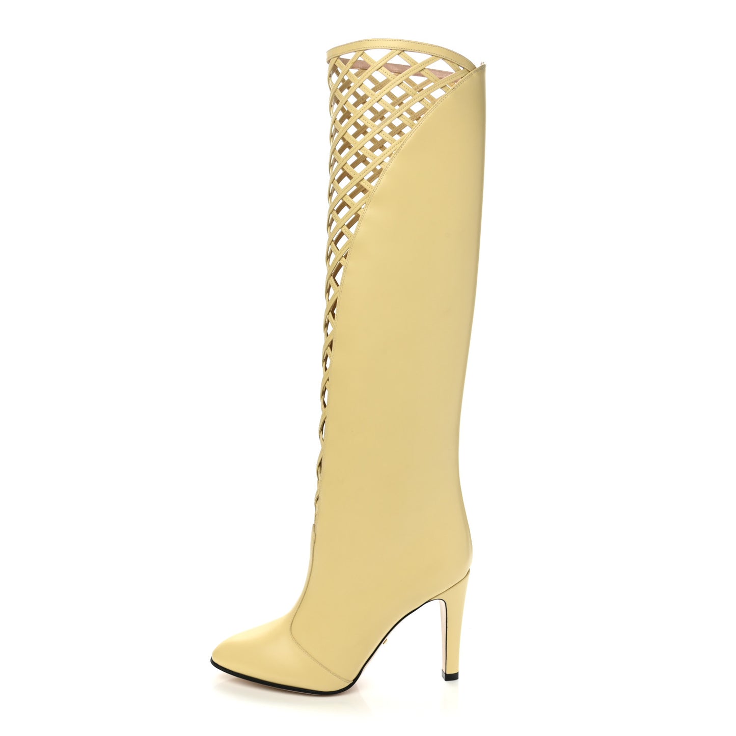 Plume Calfskin Damir Lattice Cutout Knee High Boot 36.5 Butter