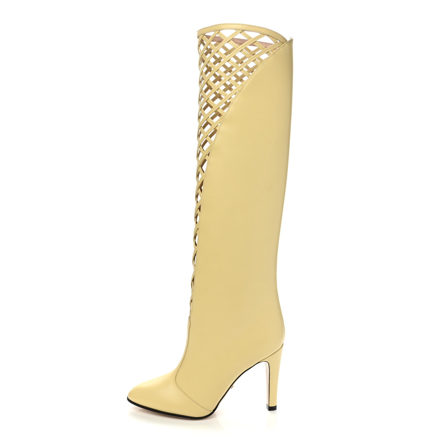Gucci Plume Calfskin Damir Lattice Cutout Knee High Boot 36.5 Butter 1 of 8