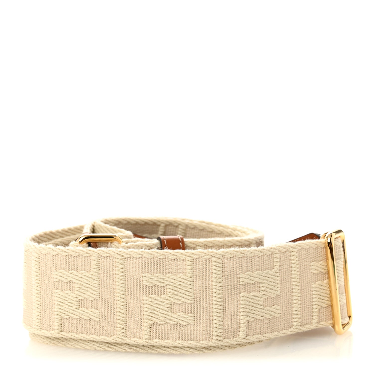 Fendi Jacquard Ribbon Vitello King FF Bi-Color Intreccio Adjustable Strap You Beige Tan 2 of 5