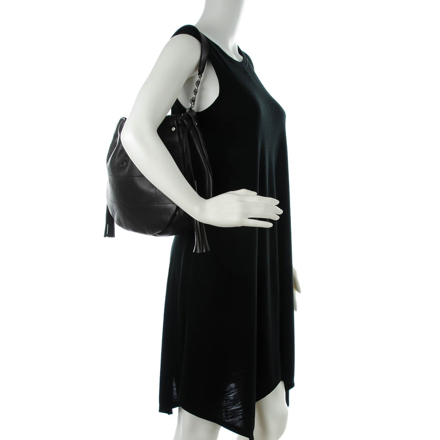 Calfskin Square Stitch Drawstring Shoulder Bag Brown