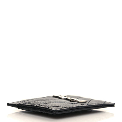 Saint Laurent Grain De Poudre Matelasse Chevron Monogram Credit Card Case Black 4 of 8