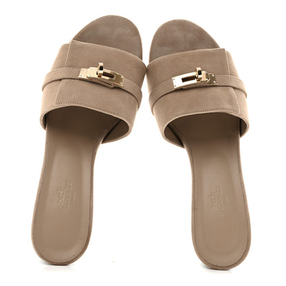 Hermes Suede Goatskin Gigi 50 Sandals 40 Beige Sable 2 of 11
