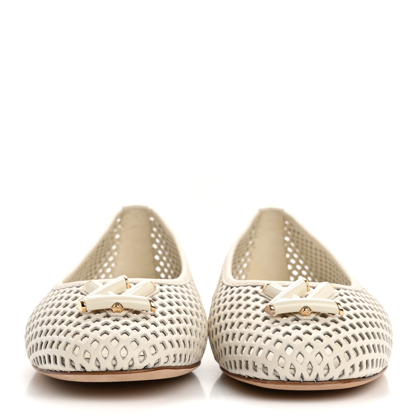 Perforated Calfskin Shake Ballerina Flat 41 Cream