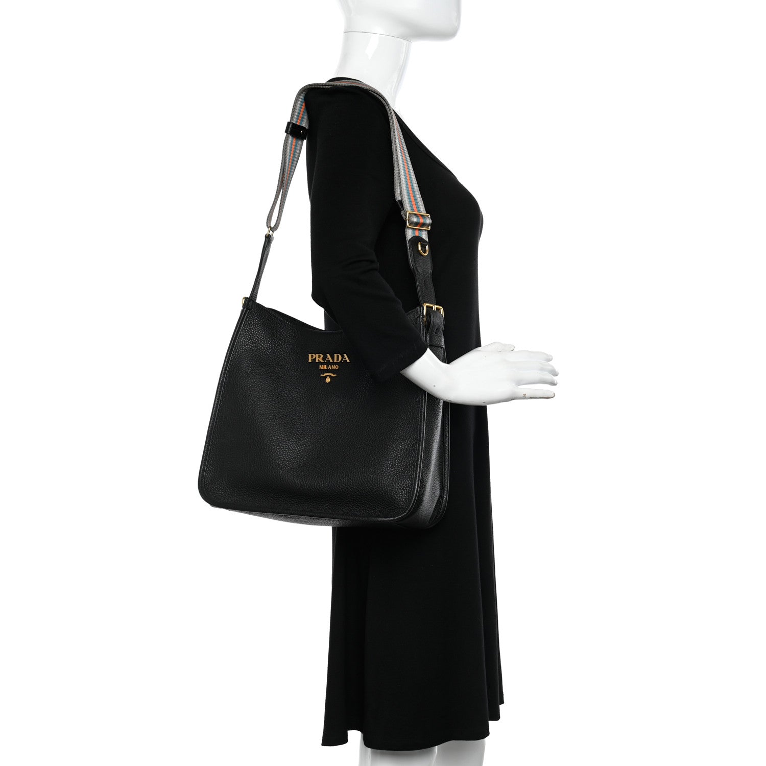 Prada Vitello Daino Hobo Messenger Bag Black 2 of 10