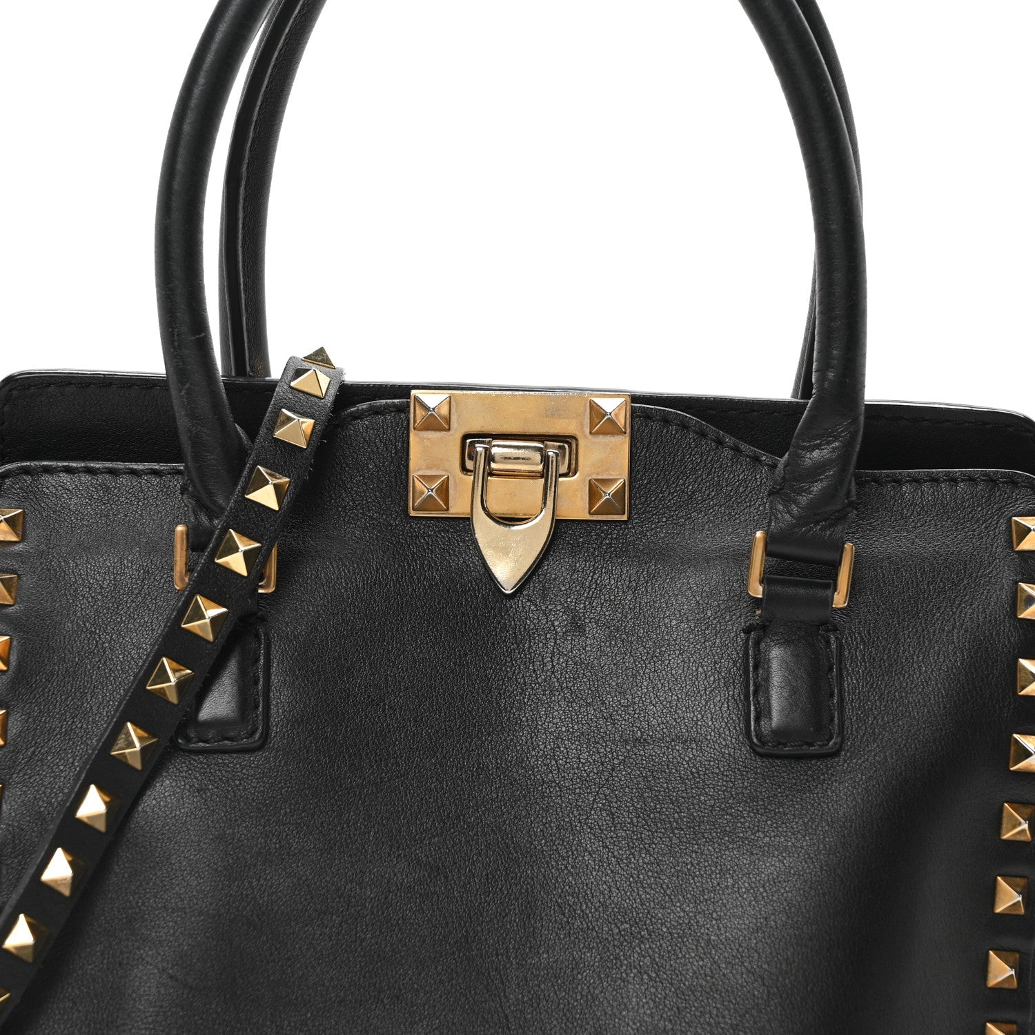 Valentino Garavani Vitello Small Rockstud Double Handle Tote Black 7 of 9
