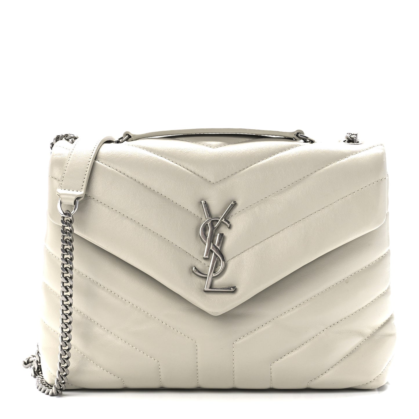 Calfskin Y Quilted Monogram Small Loulou Chain Satchel Ivory