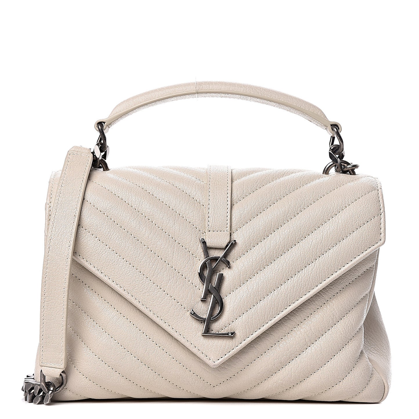 Sheepskin Matelasse Chevron Monogram Medium College Bag Dove White