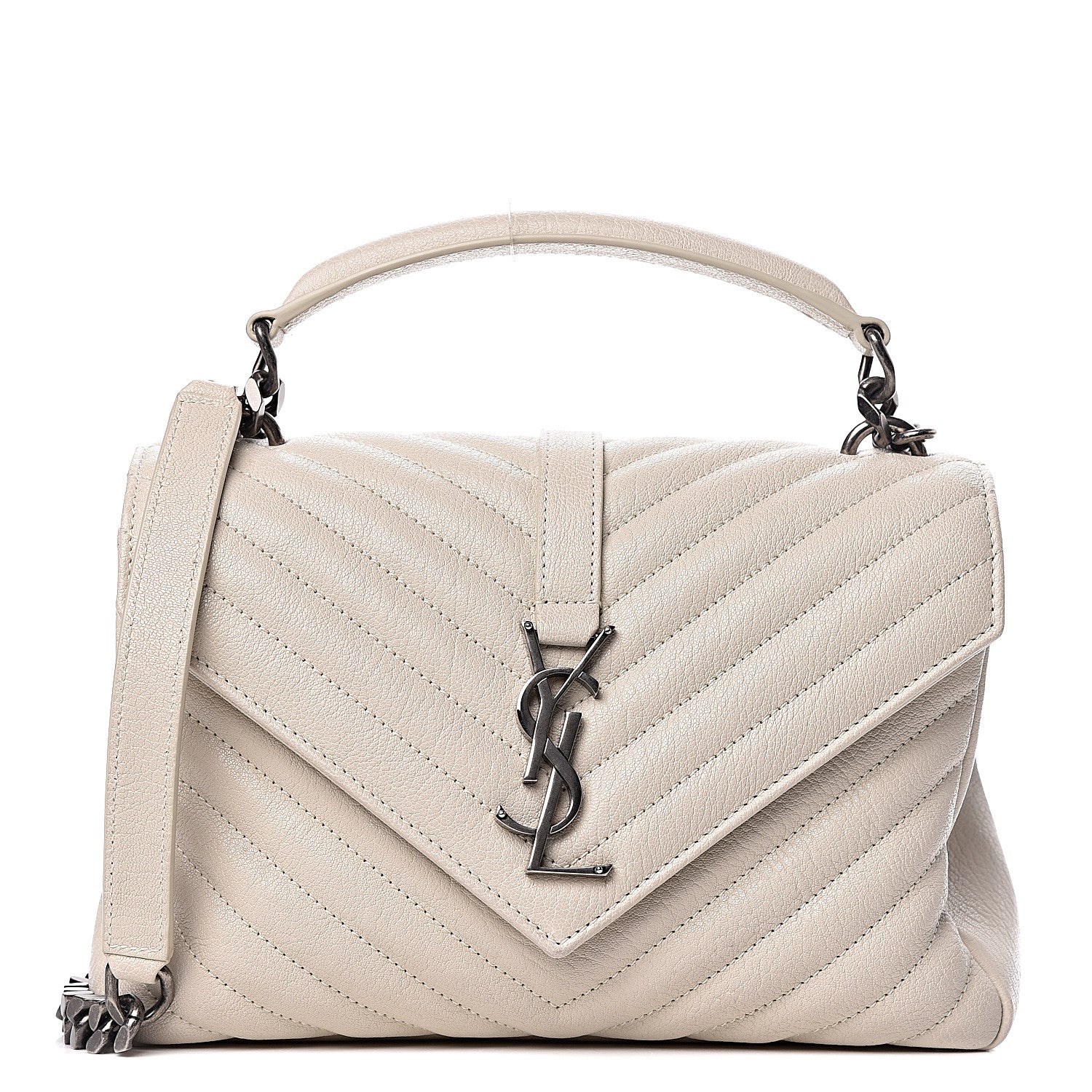 Saint Laurent Sheepskin Matelasse Chevron Monogram Medium College Bag Dove White 1 of 11