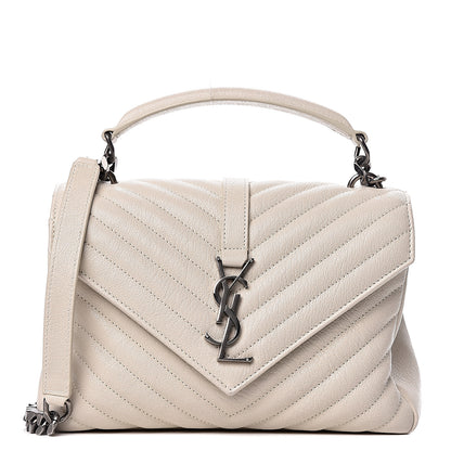 Saint Laurent Sheepskin Matelasse Chevron Monogram Medium College Bag Dove White 1 of 11