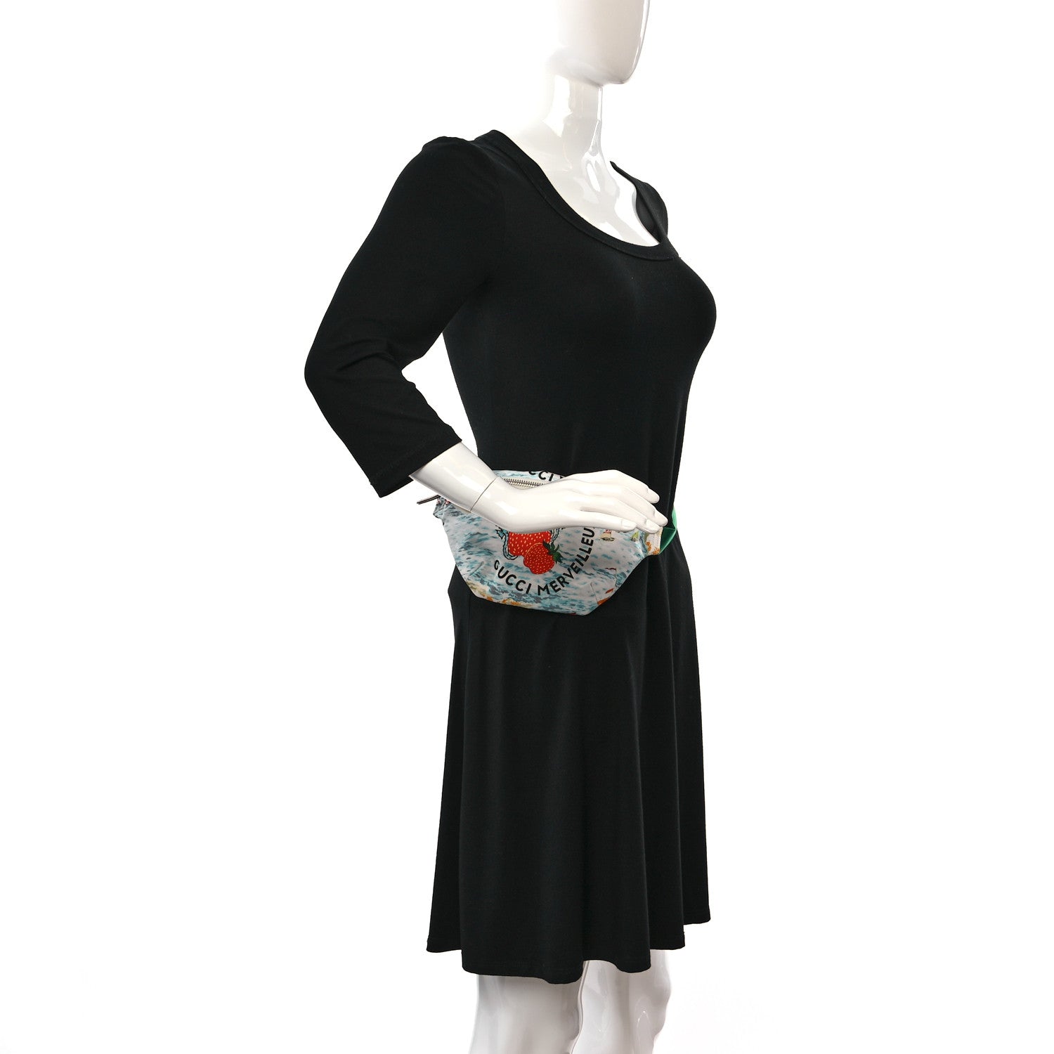 Gucci Nylon Merveilleux Strawberry Print Childrens Belt Bag Light Blue Red Dusty White 2 of 12