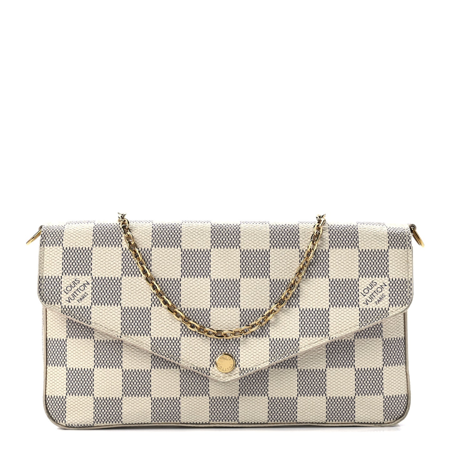 Damier Azur Pochette Felicie Chain Wallet Rose Ballerine