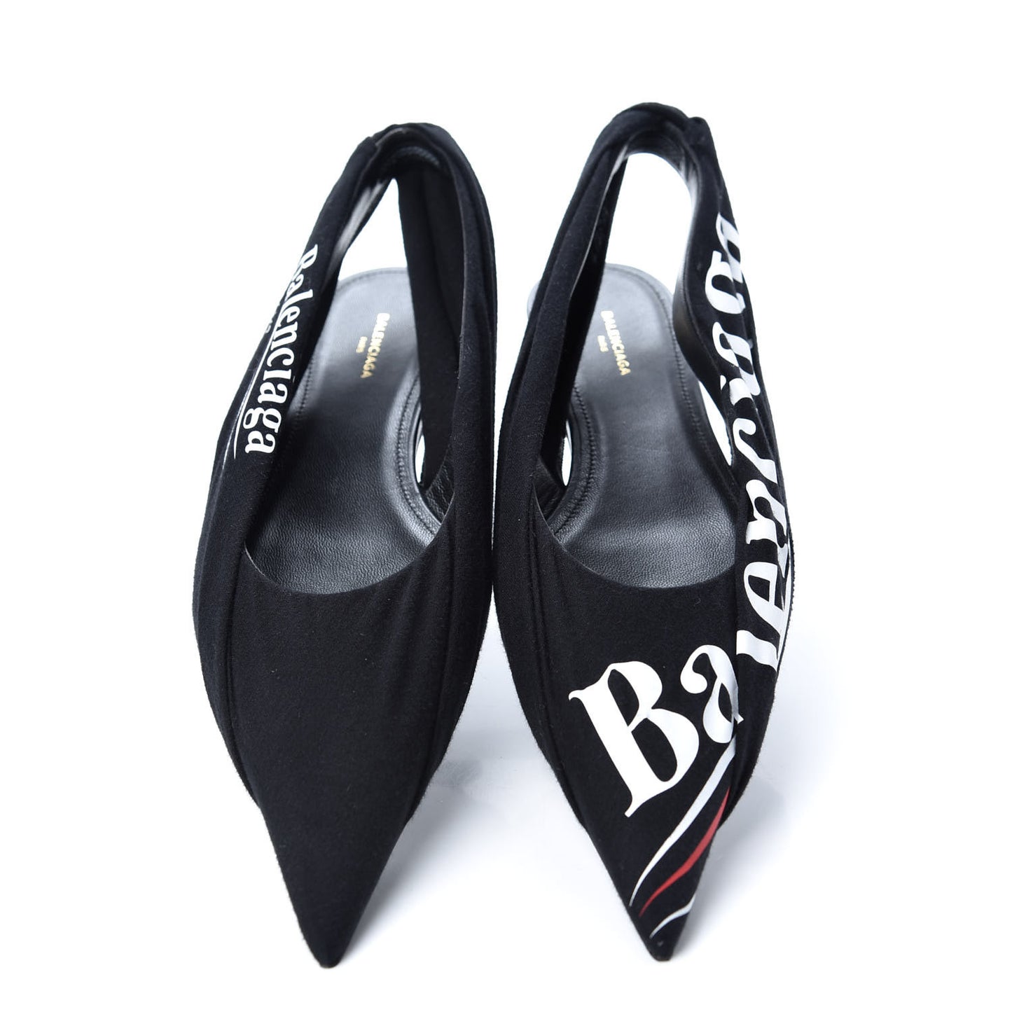 Jersey Crepe Political Campaign Logo Knife Pointed Slingback Flats 38 Black White Rouge