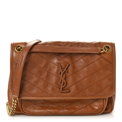 Saint Laurent Crinkled Calfskin Matelasse Monogram Medium Niki Chain Satchel Caramel 1 of 9