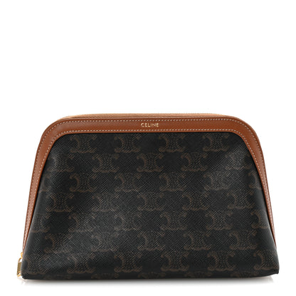 Celine Triomphe Canvas Calfskin Medium Cosmetic Pouch Tan 1 of 6