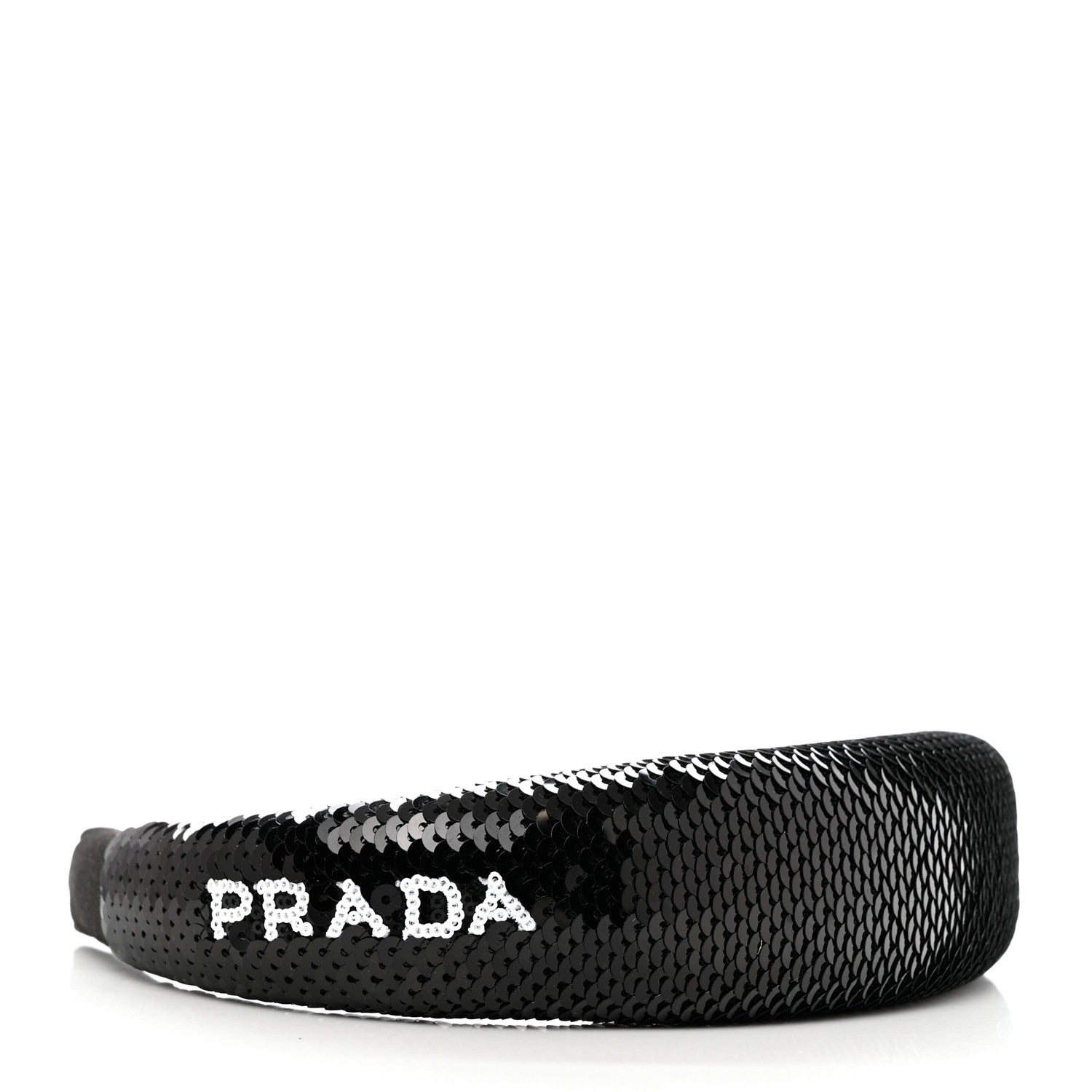 Prada Satin Sequin Embellished Headband Clear Black 3 of 4