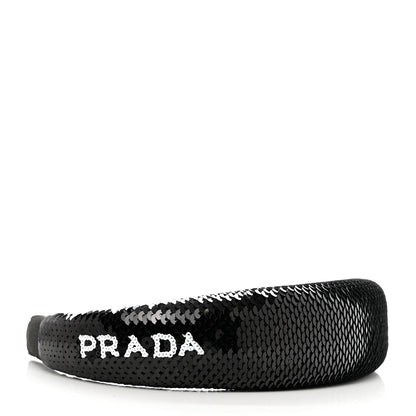 Prada Satin Sequin Embellished Headband Clear Black 3 of 4