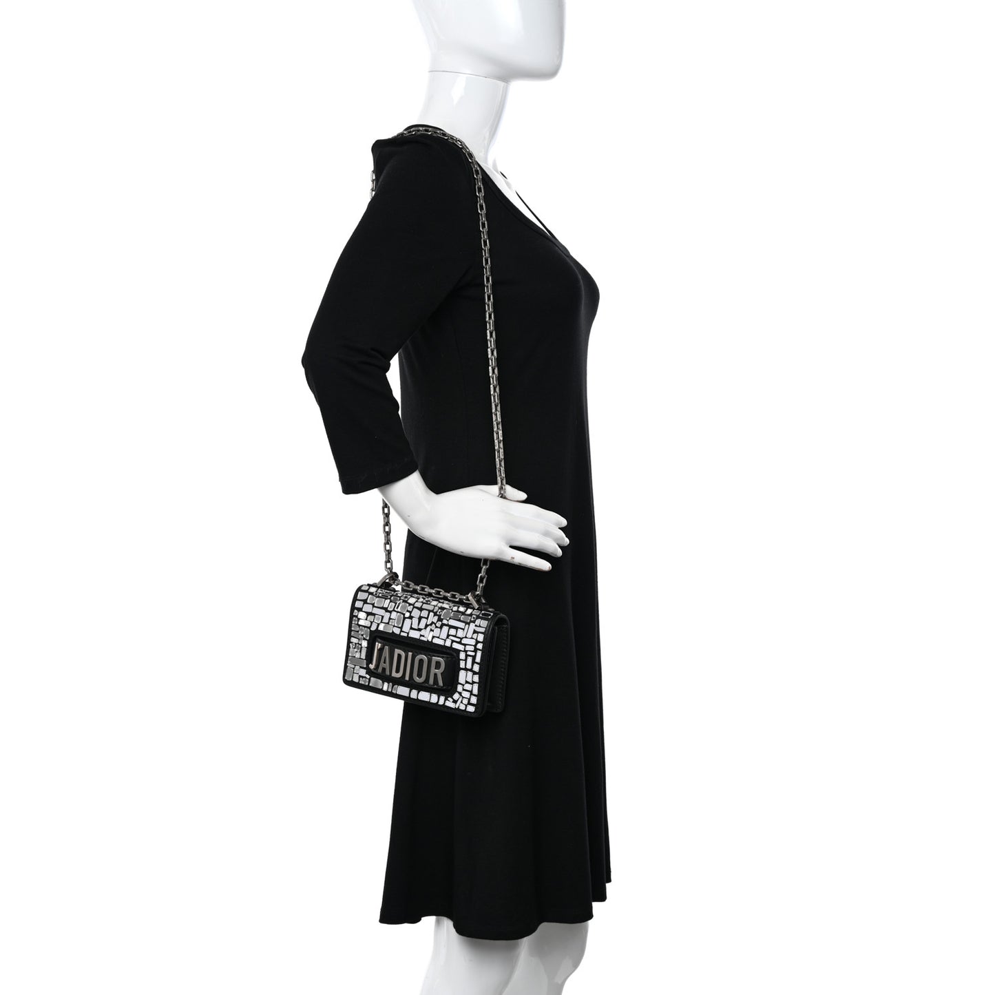 Smooth Calfskin Embroidered Mosaic of Mirrors Mini J'Adior Chain Flap Bag Black