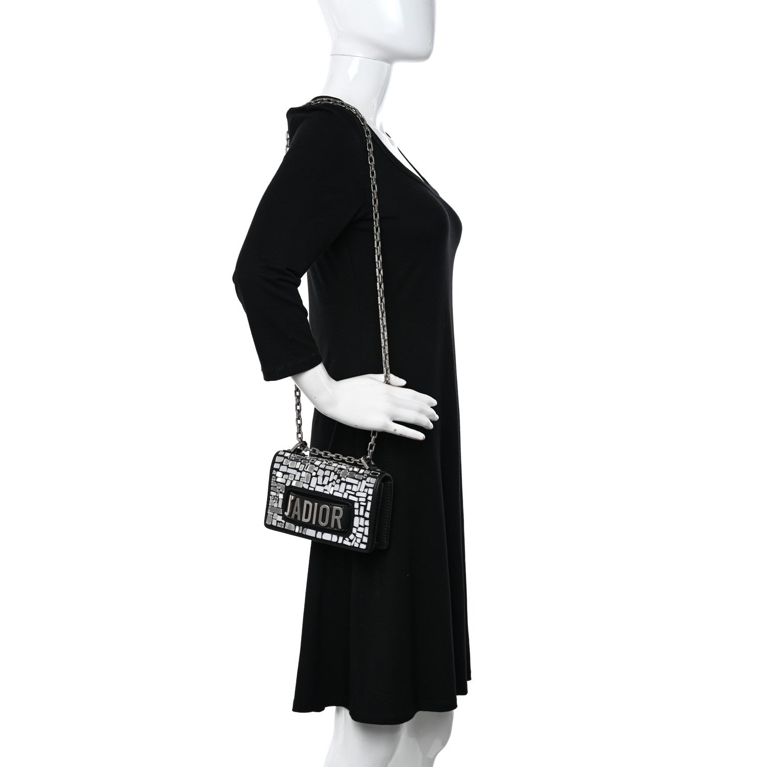 Christian Dior Smooth Calfskin Embroidered Mosaic of Mirrors Mini J'Adior Chain Flap Bag Black 2 of 11