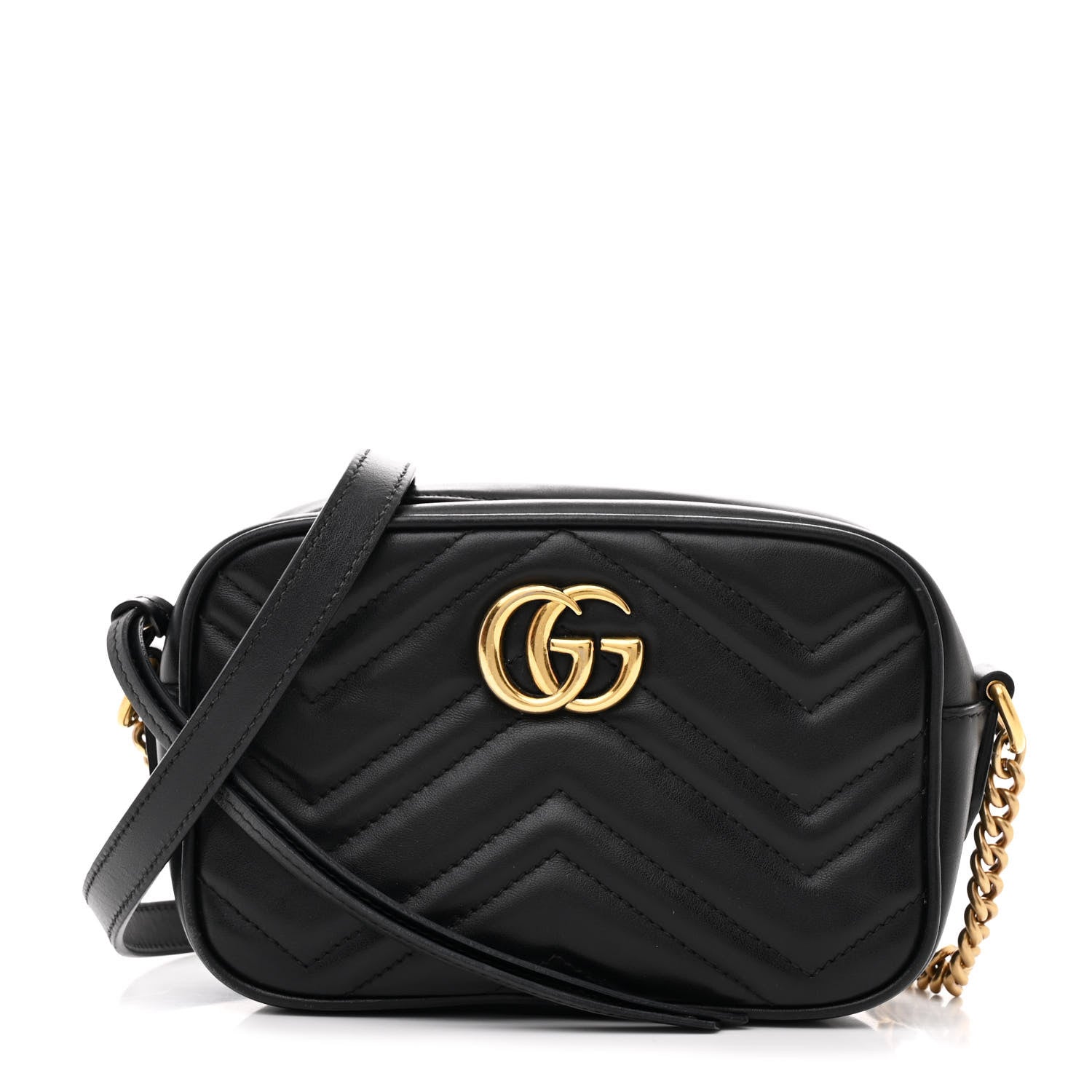Gucci Calfskin Matelasse Mini GG Marmont Chain Shoulder Bag Black 1 of 10