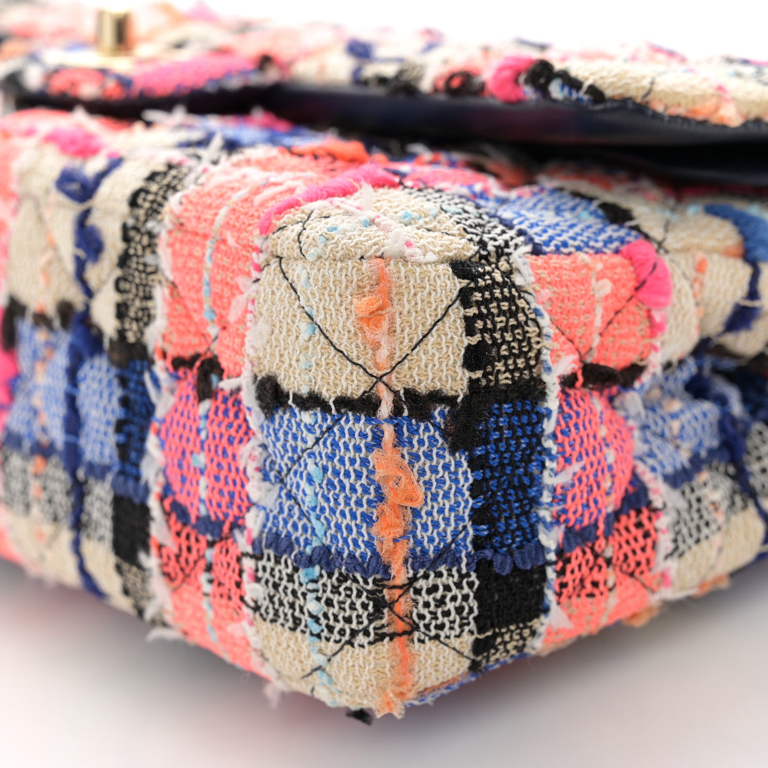 Chanel Tweed Quilted Medium Double Flap Blue Orange Yellow 10 of 11