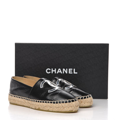 Chanel Patent Calfskin Metallic Goatskin CC Espadrilles 35 Black Silver 10 of 10