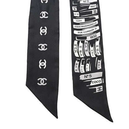 Chanel Silk CC Slim Bandeau Scarf Black Grey 2 of 3