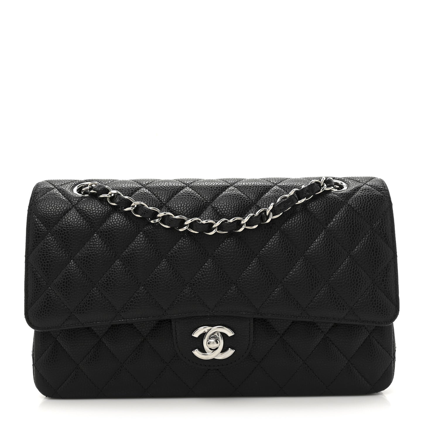 Caviar Quilted Medium Double Flap Black