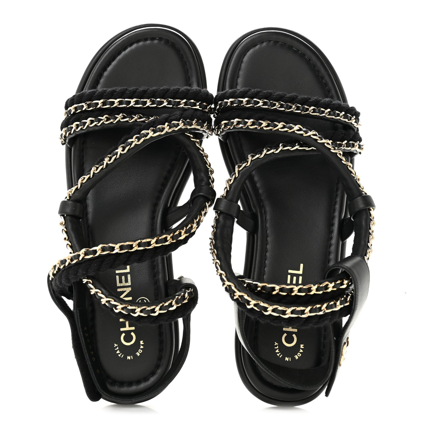 Cord Lambskin CC Chain Sandals 39 Black