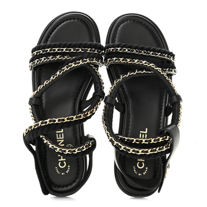Chanel Cord Lambskin CC Chain Sandals 39 Black 2 of 9