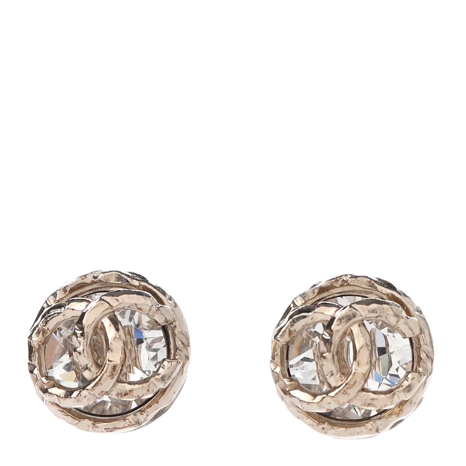 Chanel Crystal Round CC Earrings Gold 1 of 4