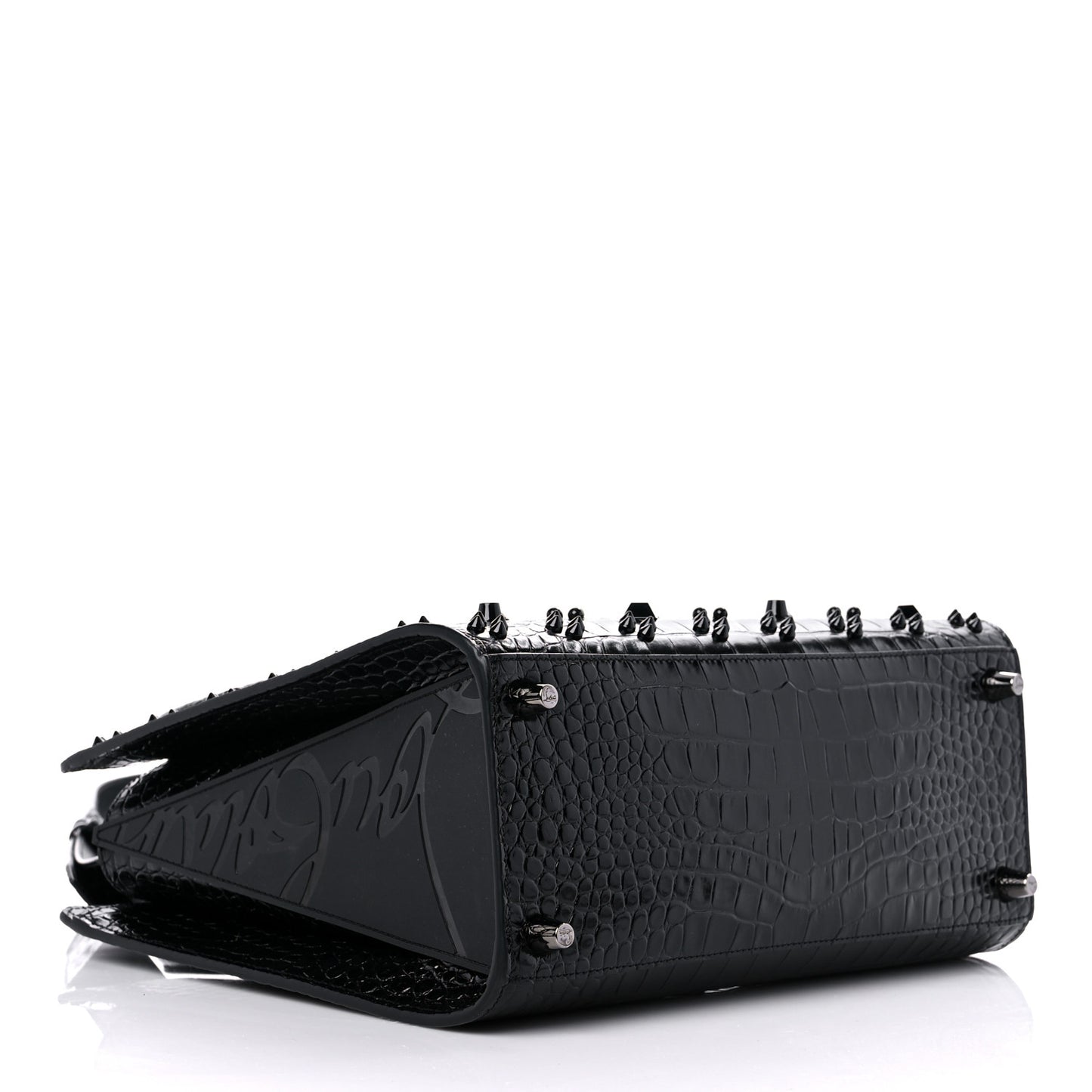 Calfskin Alligator Embossed Studded Medium Paloma Black